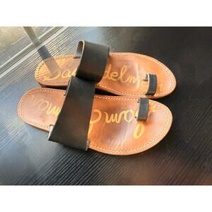 Sam Edelman Maxy Slide Sandals Womens Size 8 Black Leather Toe Ring Flat Sandals